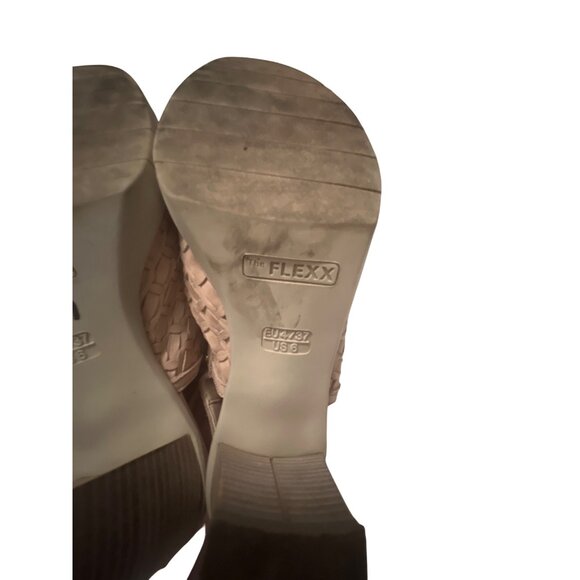 The Flexx Womens Beige Woven Peep Toe Heeled Sandals Size 6 Adjustable Strap - Picture 5 of 6